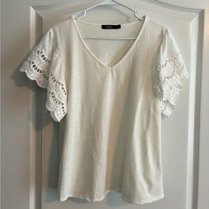 White S/S Top with Lace Sleeves